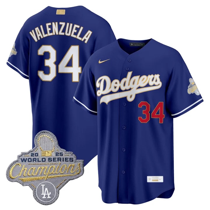 MEN'S LOS ANGELES DODGERS GOLD COLLECTION PREMIER LIMITED JERSEY ROYAL#34 FERNANDO VALENZUELA
