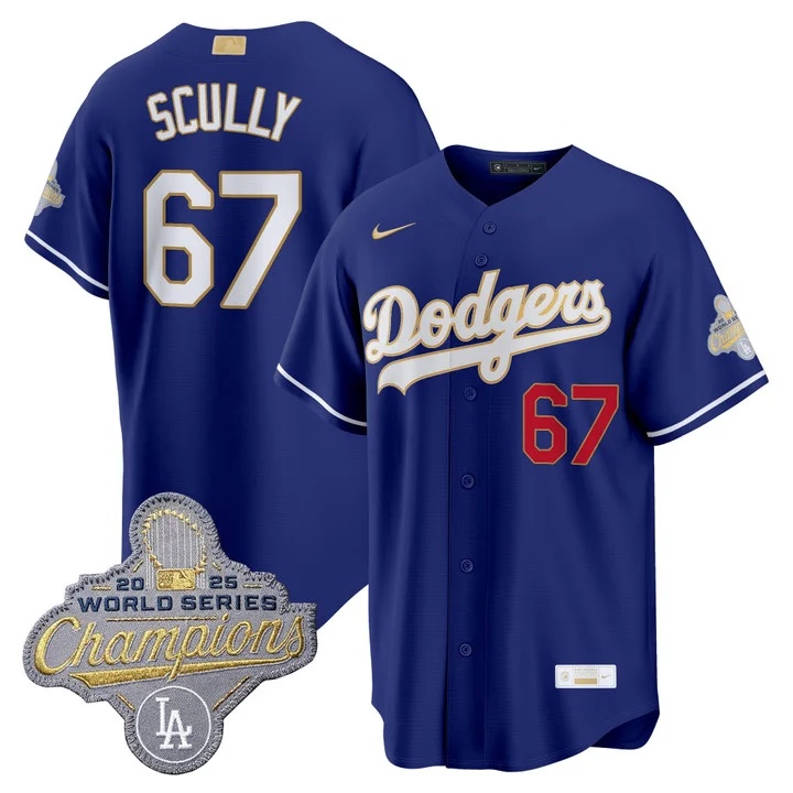 MEN'S LOS ANGELES DODGERS GOLD COLLECTION PREMIER LIMITED JERSEY ROYAL#67 VIN SCULLY