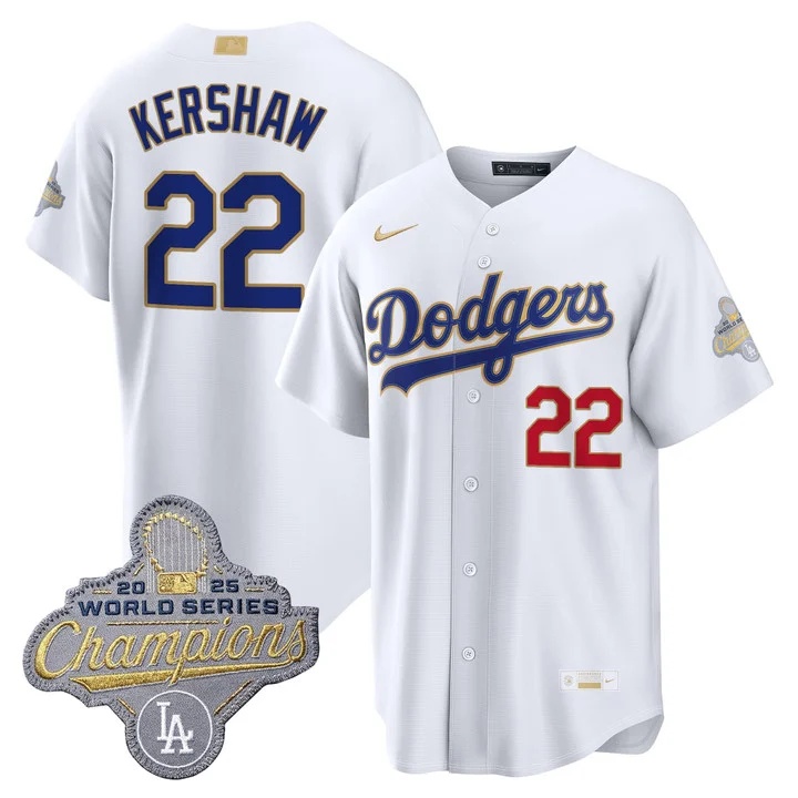MEN'S LOS ANGELES DODGERS GOLD COLLECTION PREMIER LIMITED JERSEY WHITE#22 CLAYTON KERSHAW