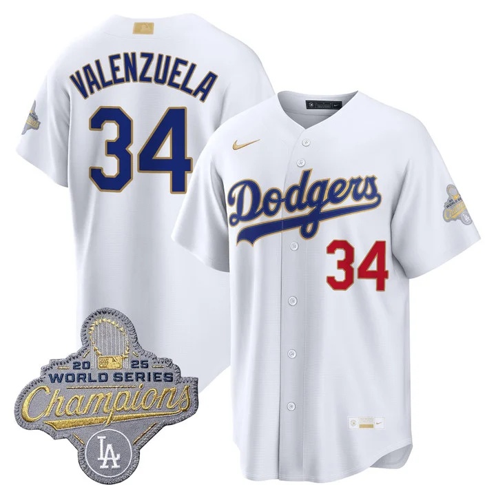 MEN'S LOS ANGELES DODGERS GOLD COLLECTION PREMIER LIMITED JERSEY WHITE#34 FERNANDO VALENZUELA