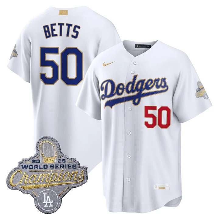 MEN'S LOS ANGELES DODGERS GOLD COLLECTION PREMIER LIMITED JERSEY WHITE#50 MOOKIE BETTS