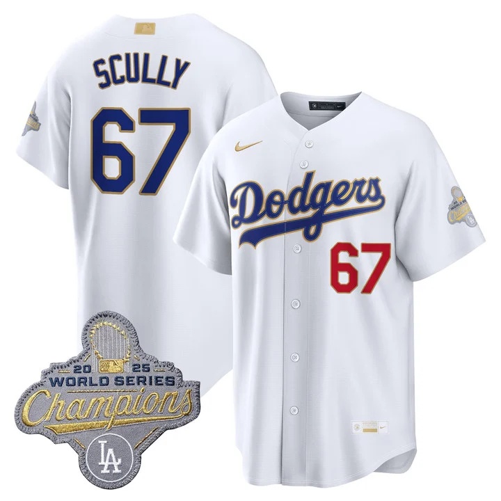 MEN'S LOS ANGELES DODGERS GOLD COLLECTION PREMIER LIMITED JERSEY WHITE#67 VIN SCULLY