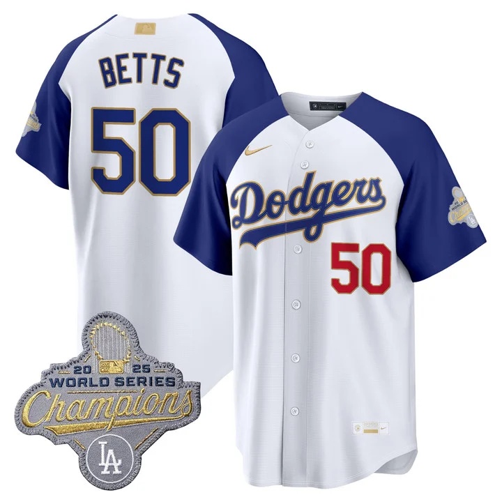 MEN'S LOS ANGELES DODGERS GOLD COLLECTION PREMIER LIMITED JERSEY WHITE ALTERNATE#50 MOOKIE BETTS