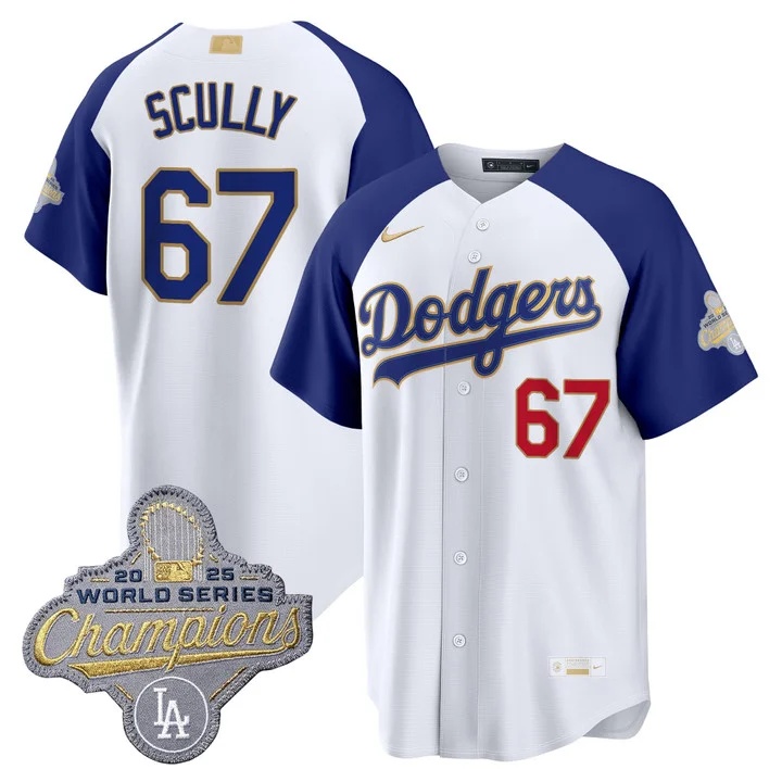 MEN'S LOS ANGELES DODGERS GOLD COLLECTION PREMIER LIMITED JERSEY WHITE ALTERNATE#67 VIN SCULLY