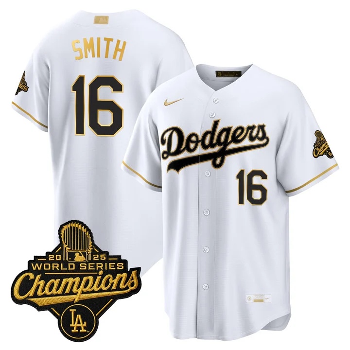 MEN'S LOS ANGELES DODGERS GOLD COLLECTION PREMIER LIMITED JERSEY WHITE GOLD#16 WILL SMITH