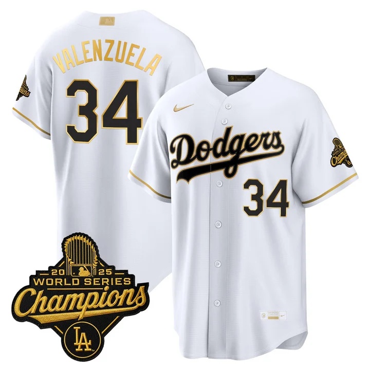 MEN'S LOS ANGELES DODGERS GOLD COLLECTION PREMIER LIMITED JERSEY WHITE GOLD#34 FERNANDO VALENZUELA