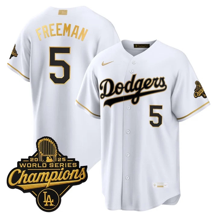 MEN'S LOS ANGELES DODGERS GOLD COLLECTION PREMIER LIMITED JERSEY WHITE GOLD#5 FREDDIE FREEMAN