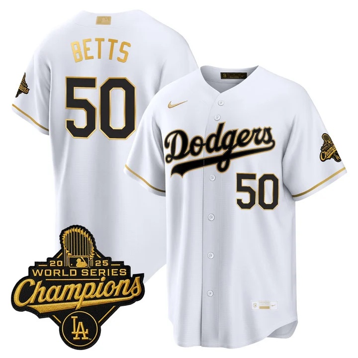 MEN'S LOS ANGELES DODGERS GOLD COLLECTION PREMIER LIMITED JERSEY WHITE GOLD#50 MOOKIE BETTS