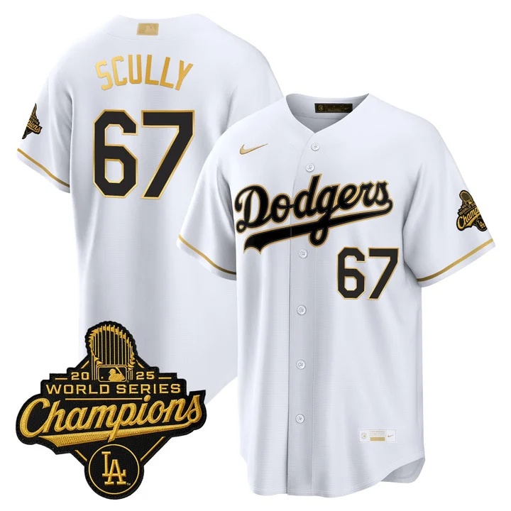 MEN'S LOS ANGELES DODGERS GOLD COLLECTION PREMIER LIMITED JERSEY WHITE GOLD#67 VIN SCULLY