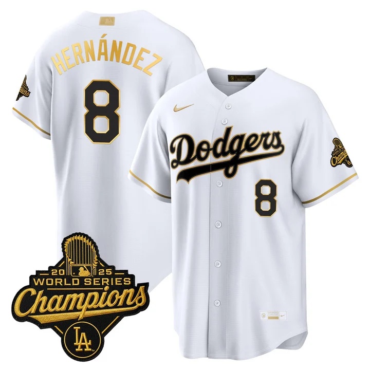 MEN'S LOS ANGELES DODGERS GOLD COLLECTION PREMIER LIMITED JERSEY WHITE GOLD#8 KIKE HERNANDEZ