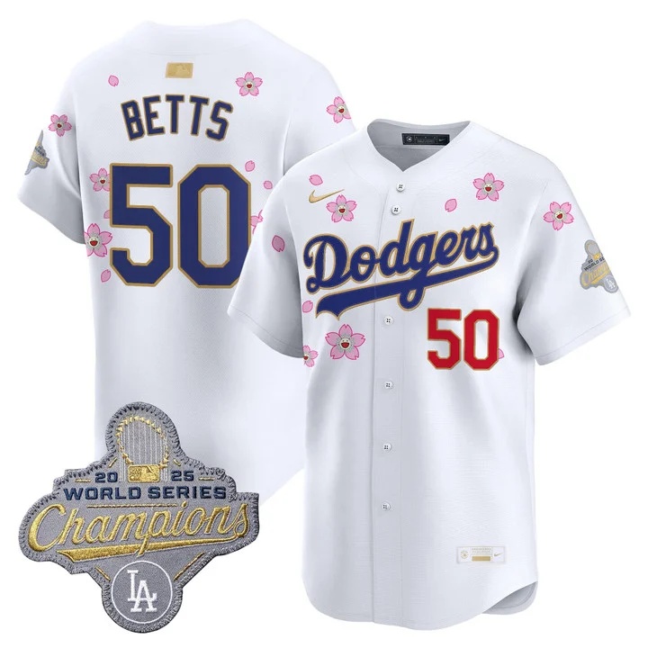 MEN'S LOS ANGELES DODGERS TOKYO SERIES X GOLD COLLECTION VAPOR PREMIER LIMITED JERSEY WHITE#50 MOOKIE BETTS