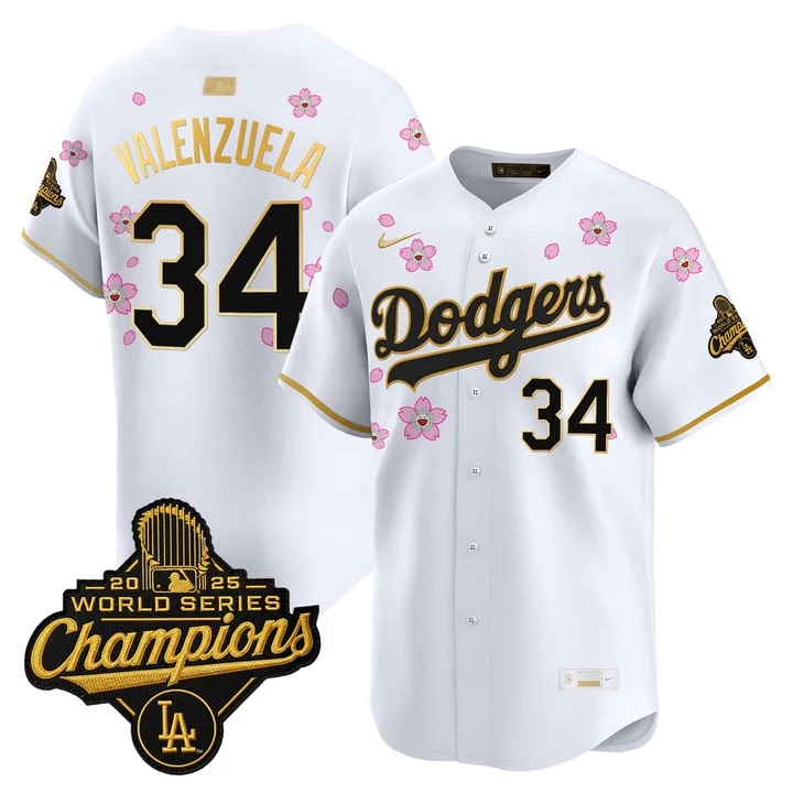 MEN'S LOS ANGELES DODGERS TOKYO SERIES X GOLD COLLECTION VAPOR PREMIER LIMITED JERSEY WHITE GOLD#34 FERNANDO VALENZUELA