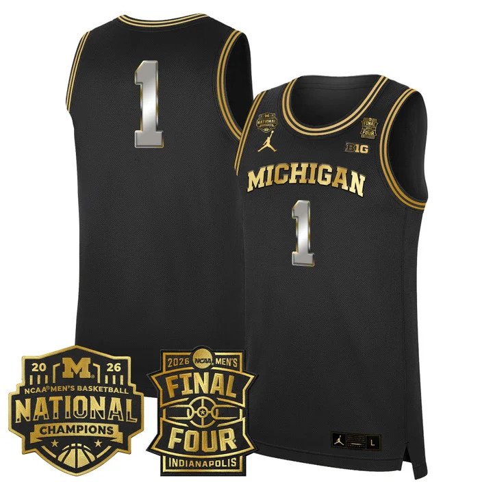 MEN'S MICHIGAN WOLVERINES 2026 FINAL FOUR & NATIONAL CHAMPIONS PATCH BASKETBALL JERSEY BLACK GOLD#1