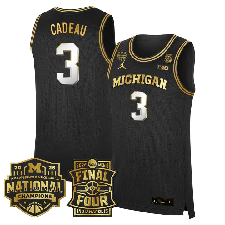 MEN'S MICHIGAN WOLVERINES 2026 FINAL FOUR & NATIONAL CHAMPIONS PATCH BASKETBALL JERSEY BLACK GOLD#3 ELLIOT CADEAU