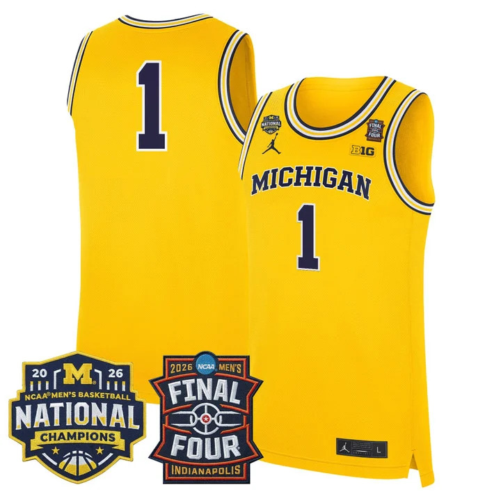 MEN'S MICHIGAN WOLVERINES 2026 FINAL FOUR & NATIONAL CHAMPIONS PATCH BASKETBALL JERSEY MAIZE#1