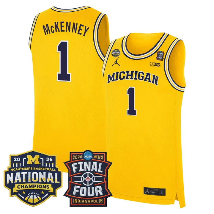 MEN'S MICHIGAN WOLVERINES 2026 FINAL FOUR & NATIONAL CHAMPIONS PATCH BASKETBALL JERSEY MAIZE#1 TREY MCKENNEY