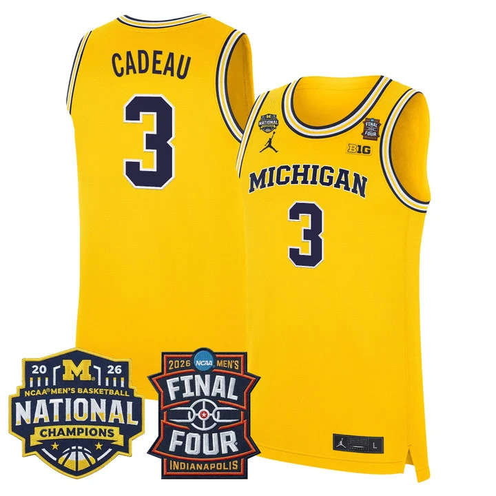 MEN'S MICHIGAN WOLVERINES 2026 FINAL FOUR & NATIONAL CHAMPIONS PATCH BASKETBALL JERSEY MAIZE#3 ELLIOT CADEAU