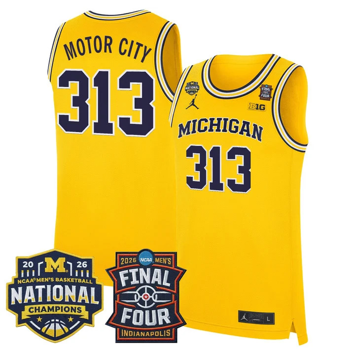 MEN'S MICHIGAN WOLVERINES 2026 FINAL FOUR & NATIONAL CHAMPIONS PATCH BASKETBALL JERSEY MAIZE#313 MOTOR CITY
