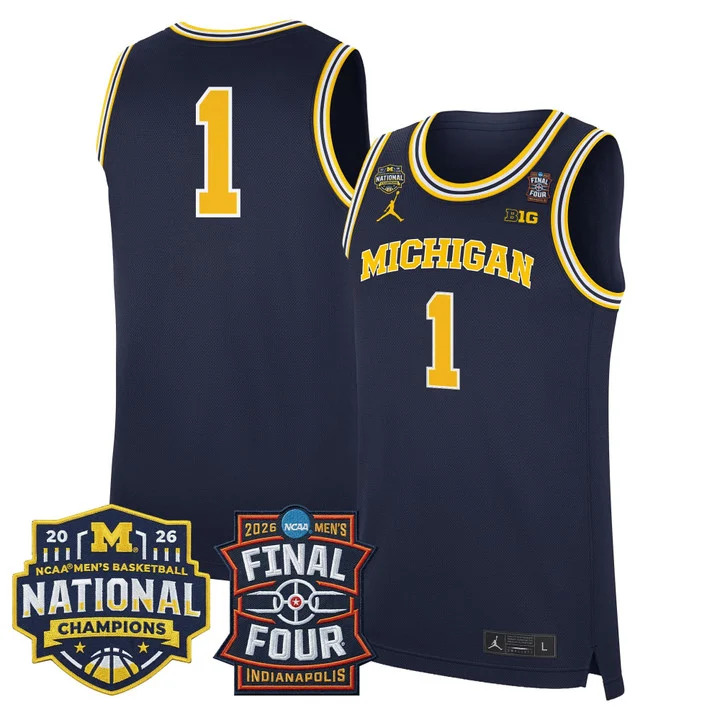 MEN'S MICHIGAN WOLVERINES 2026 FINAL FOUR & NATIONAL CHAMPIONS PATCH BASKETBALL JERSEY NAVY#1