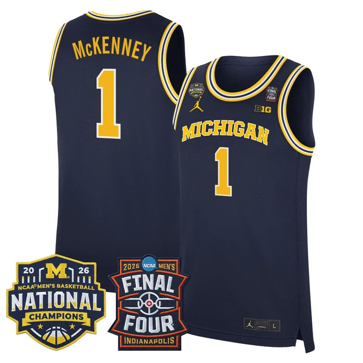 MEN'S MICHIGAN WOLVERINES 2026 FINAL FOUR & NATIONAL CHAMPIONS PATCH BASKETBALL JERSEY NAVY#1 TREY MCKENNEY