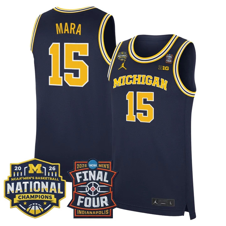 MEN'S MICHIGAN WOLVERINES 2026 FINAL FOUR & NATIONAL CHAMPIONS PATCH BASKETBALL JERSEY NAVY#15 ADAY MARA