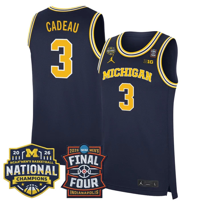 MEN'S MICHIGAN WOLVERINES 2026 FINAL FOUR & NATIONAL CHAMPIONS PATCH BASKETBALL JERSEY NAVY#3 ELLIOT CADEAU