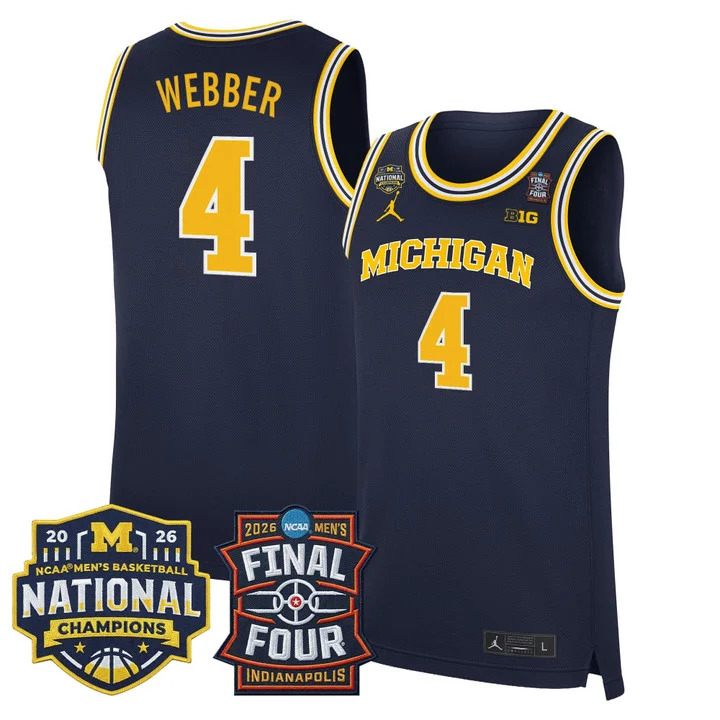 MEN'S MICHIGAN WOLVERINES 2026 FINAL FOUR & NATIONAL CHAMPIONS PATCH BASKETBALL JERSEY NAVY#4 CHRIS WEBBER