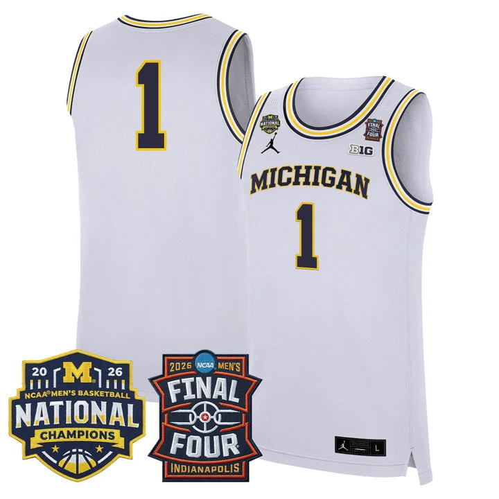 MEN'S MICHIGAN WOLVERINES 2026 FINAL FOUR & NATIONAL CHAMPIONS PATCH BASKETBALL JERSEY WHITE#1