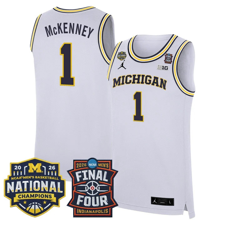 MEN'S MICHIGAN WOLVERINES 2026 FINAL FOUR & NATIONAL CHAMPIONS PATCH BASKETBALL JERSEY WHITE#1 TREY MCKENNEY