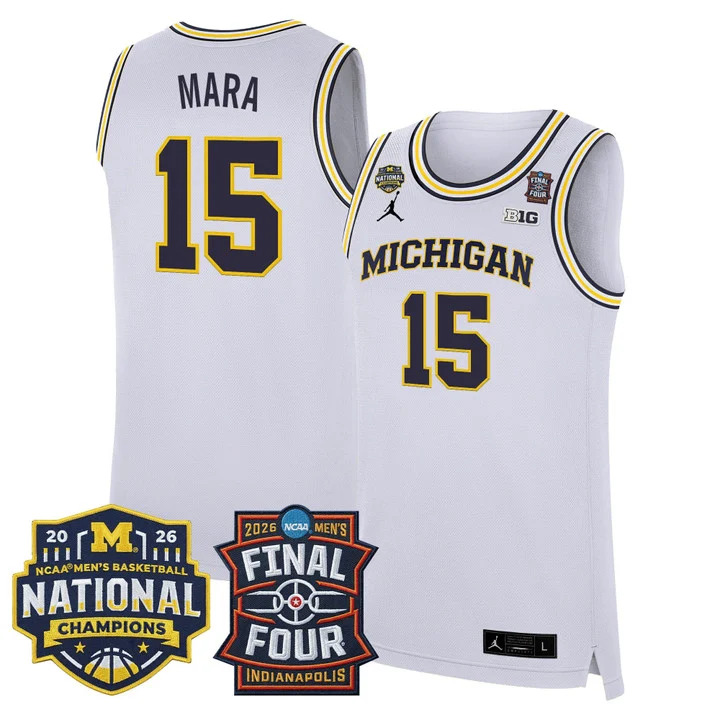 MEN'S MICHIGAN WOLVERINES 2026 FINAL FOUR & NATIONAL CHAMPIONS PATCH BASKETBALL JERSEY WHITE#15 ADAY MARA