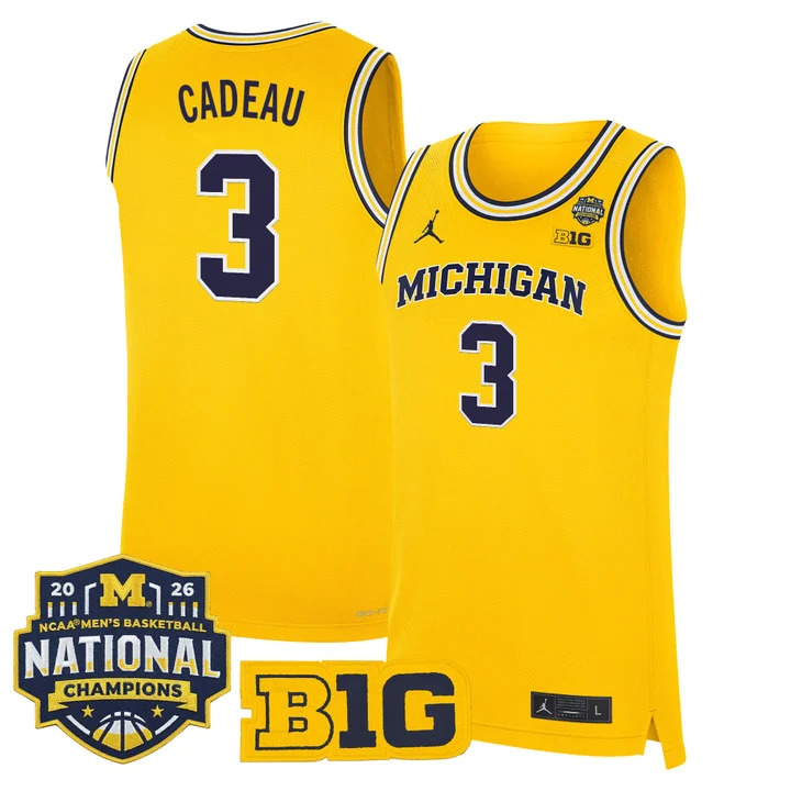 MEN'S MICHIGAN WOLVERINES 2026 NATIONAL CHAMPIONS PATCH BASKETBALL JERSEY MAIZE#3 ELLIOT CADEAU