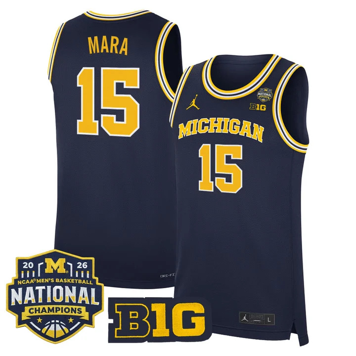 MEN'S MICHIGAN WOLVERINES 2026 NATIONAL CHAMPIONS PATCH BASKETBALL JERSEY NAVY#15 ADAY MARA