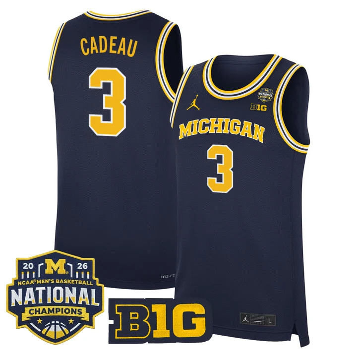 MEN'S MICHIGAN WOLVERINES 2026 NATIONAL CHAMPIONS PATCH BASKETBALL JERSEY NAVY#3 ELLIOT CADEAU
