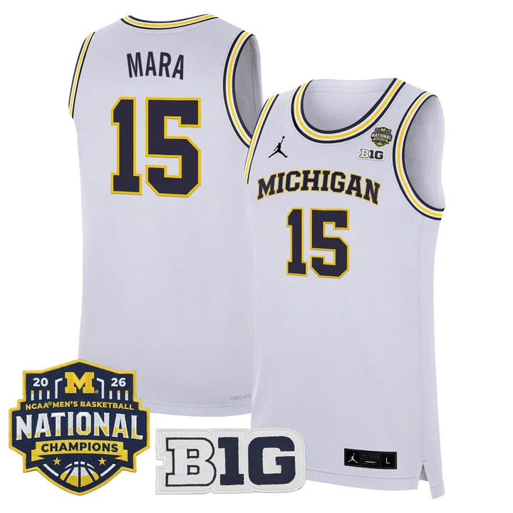 MEN'S MICHIGAN WOLVERINES 2026 NATIONAL CHAMPIONS PATCH BASKETBALL JERSEY WHITE#15 ADAY MARA