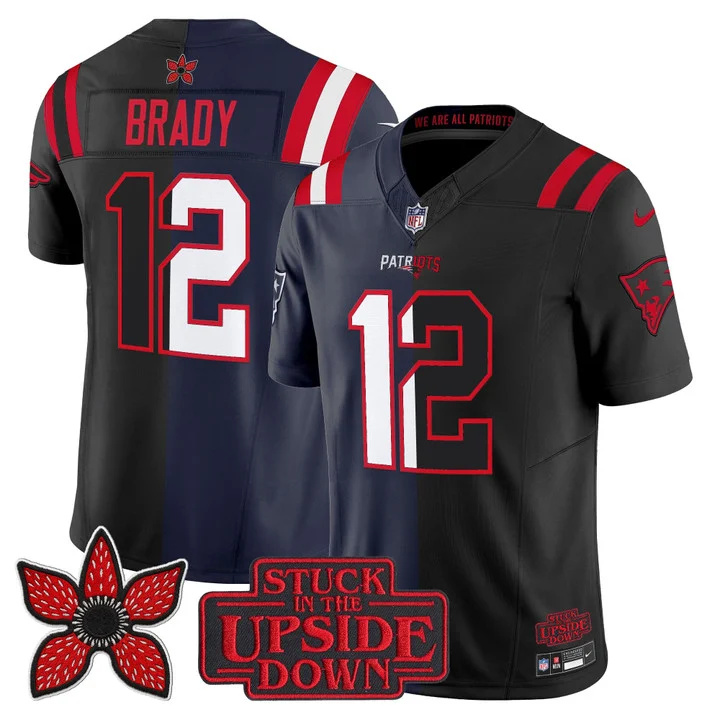 MEN'S NEW ENGLAND PATRIOTS 'UPSIDE DOWN EDITION' VAPOR LIMITED JERSEY NAVY-BLACK#12 TOM BRADY