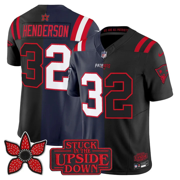 MEN'S NEW ENGLAND PATRIOTS 'UPSIDE DOWN EDITION' VAPOR LIMITED JERSEY NAVY-BLACK#32 TREVEYON HENDERSON