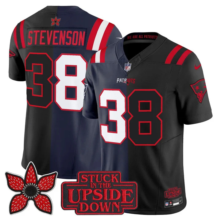 MEN'S NEW ENGLAND PATRIOTS 'UPSIDE DOWN EDITION' VAPOR LIMITED JERSEY NAVY-BLACK#38 RHAMONDRE STEVENSON