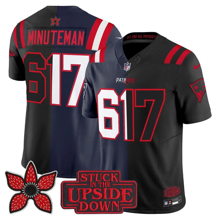 MEN'S NEW ENGLAND PATRIOTS 'UPSIDE DOWN EDITION' VAPOR LIMITED JERSEY NAVY-BLACK#617 MINUTEMAN
