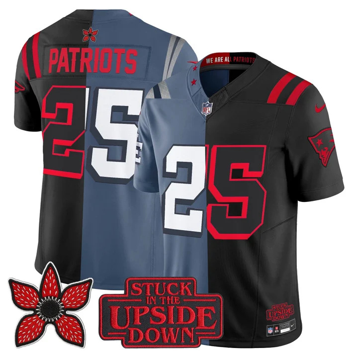 MEN'S NEW ENGLAND PATRIOTS 'UPSIDE DOWN EDITION' VAPOR LIMITED JERSEY STORM BLUE-BLACK#25 PATRIOTS
