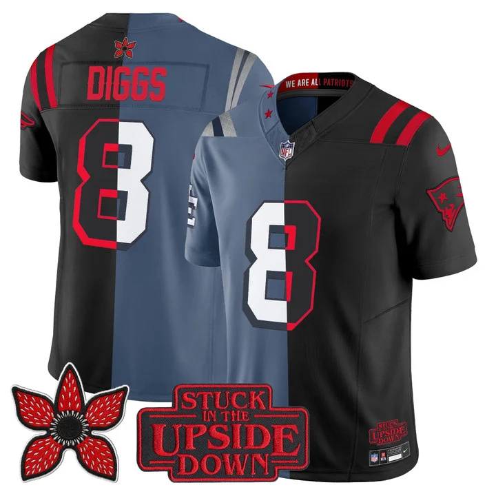 MEN'S NEW ENGLAND PATRIOTS 'UPSIDE DOWN EDITION' VAPOR LIMITED JERSEY STORM BLUE-BLACK#8 STEFON DIGGS