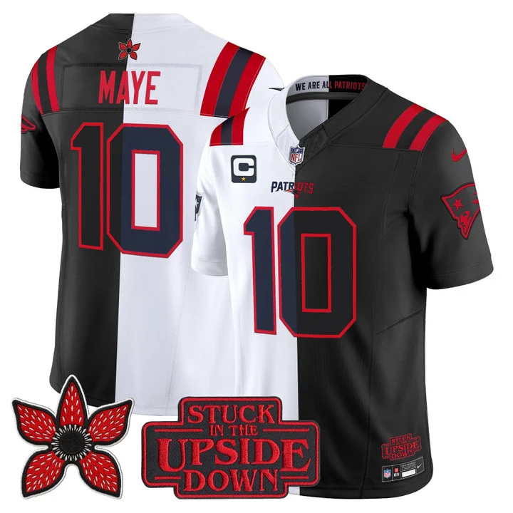 MEN'S NEW ENGLAND PATRIOTS 'UPSIDE DOWN EDITION' VAPOR LIMITED JERSEY WHITE-BLACK#10 DRAKE MAYE