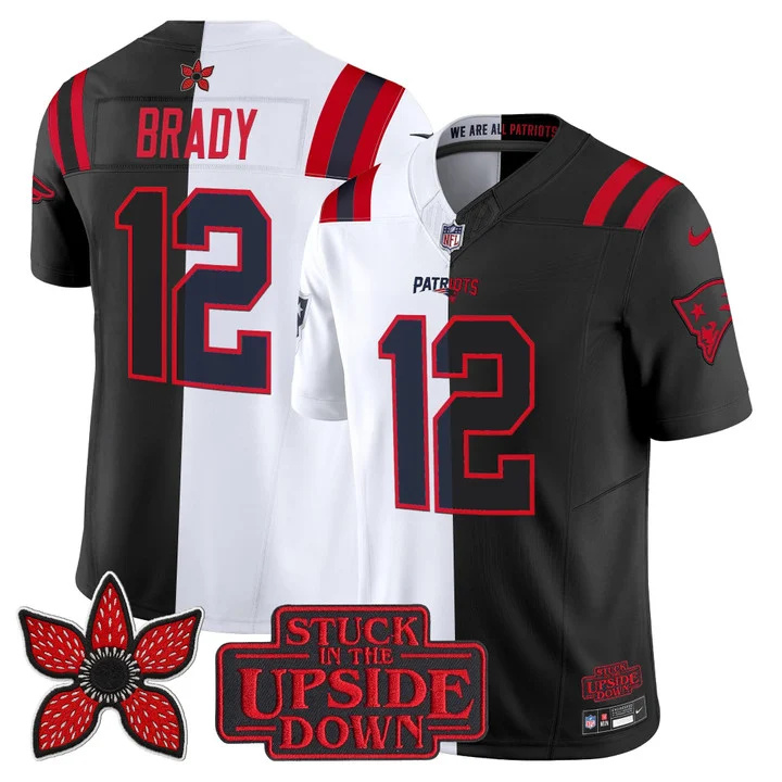 MEN'S NEW ENGLAND PATRIOTS 'UPSIDE DOWN EDITION' VAPOR LIMITED JERSEY WHITE-BLACK#12 TOM BRADY