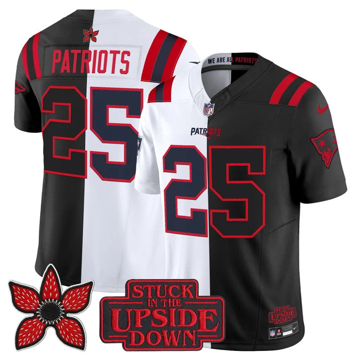 MEN'S NEW ENGLAND PATRIOTS 'UPSIDE DOWN EDITION' VAPOR LIMITED JERSEY WHITE-BLACK#25 PATRIOTS