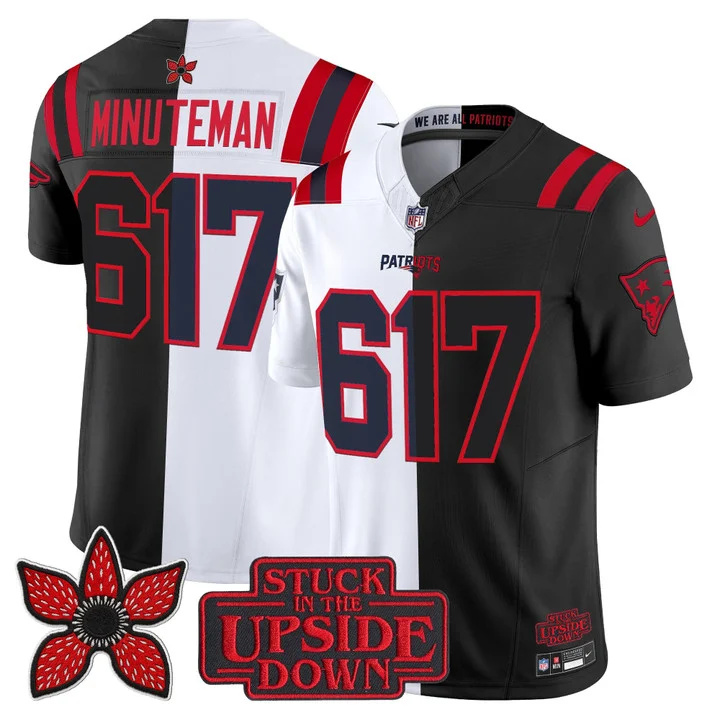 MEN'S NEW ENGLAND PATRIOTS 'UPSIDE DOWN EDITION' VAPOR LIMITED JERSEY WHITE-BLACK#617 MINUTEMAN