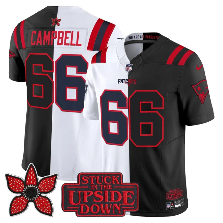 MEN'S NEW ENGLAND PATRIOTS 'UPSIDE DOWN EDITION' VAPOR LIMITED JERSEY WHITE-BLACK#66 WILL CAMPBELL