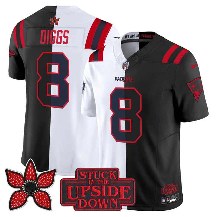 MEN'S NEW ENGLAND PATRIOTS 'UPSIDE DOWN EDITION' VAPOR LIMITED JERSEY WHITE-BLACK#8 STEFON DIGGS