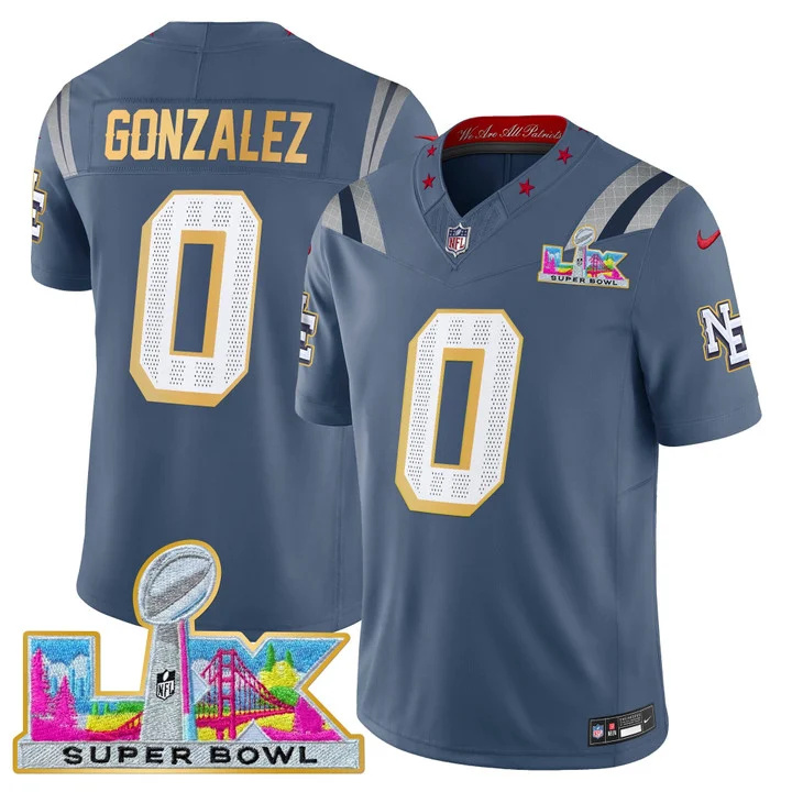 MEN'S NEW ENGLAND PATRIOTS SUPER BOWL LX GOLD TRIM VAPOR LIMITED JERSEY #0 CHRISTIAN GONZALEZ