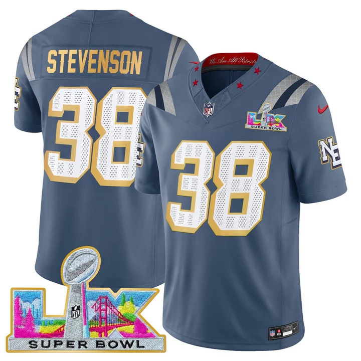 MEN'S NEW ENGLAND PATRIOTS SUPER BOWL LX GOLD TRIM VAPOR LIMITED JERSEY #38 RHAMONDRE STEVENSON