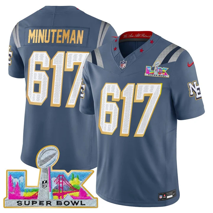 MEN'S NEW ENGLAND PATRIOTS SUPER BOWL LX GOLD TRIM VAPOR LIMITED JERSEY #617 MINUTEMAN