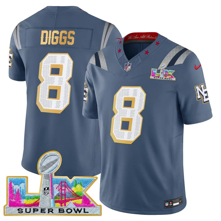 MEN'S NEW ENGLAND PATRIOTS SUPER BOWL LX GOLD TRIM VAPOR LIMITED JERSEY #8 STEFON DIGGS